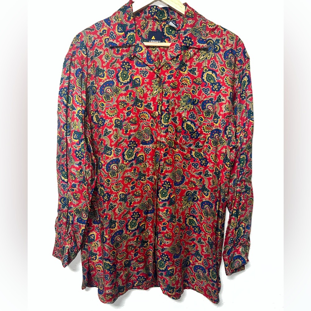 Vintage Lizsport‎ Colorful Women’s Blouse 100% Rayon Size Medium